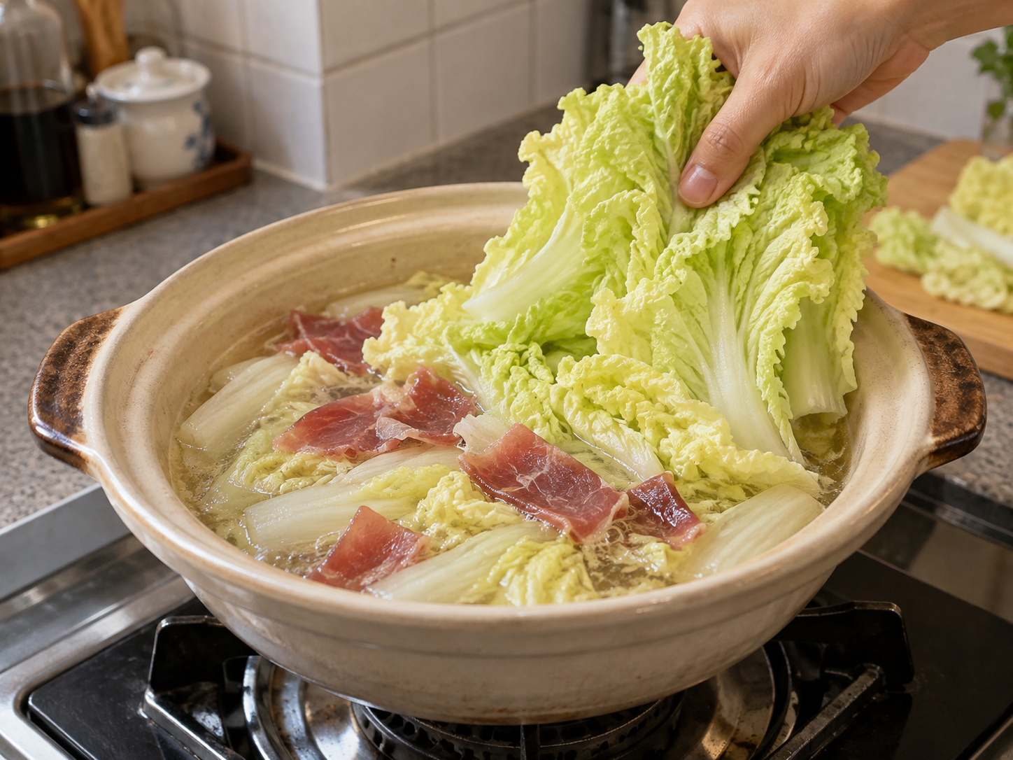 Cantonese Braised Napa Cabbage na may Jinhua Ham — Ilagay ang dahon