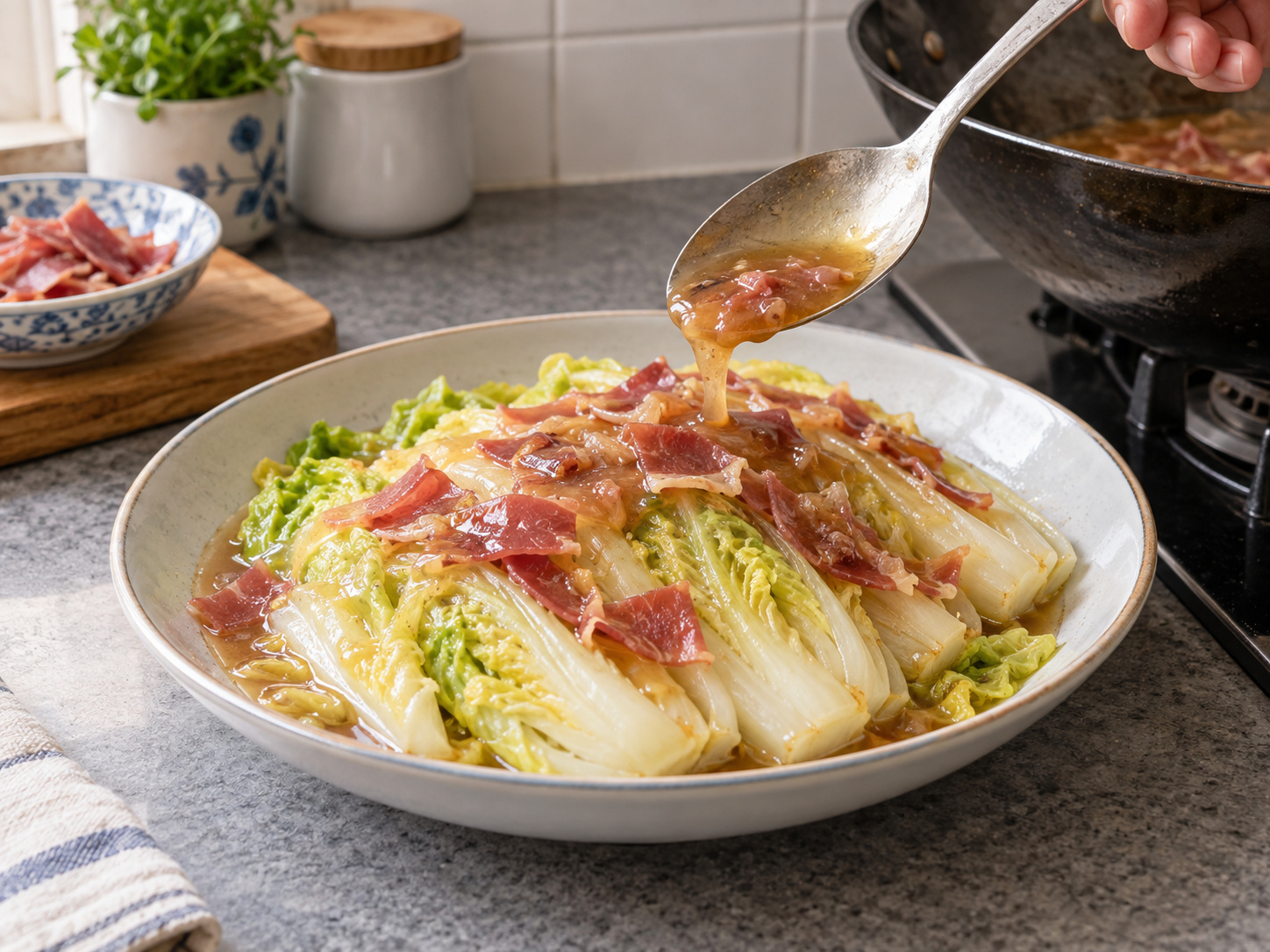 Cantonese Braised Napa Cabbage na may Jinhua Ham — Palaputin at tapusin