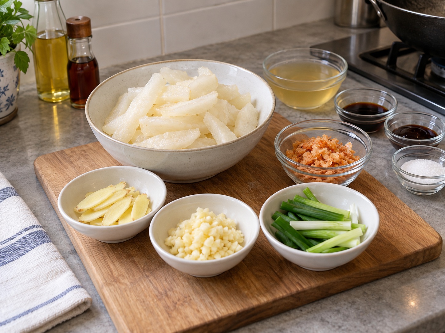 Cantonese Braised Pomelo Pith na may Shrimp Roe — Ihanda ang aromatics