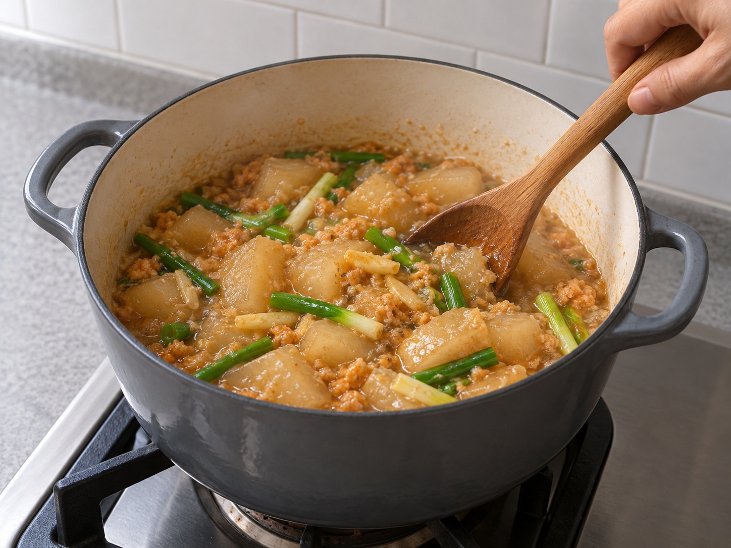 Cantonese Braised Pomelo Pith na may Shrimp Roe — Palaputin kasama ang spring onions