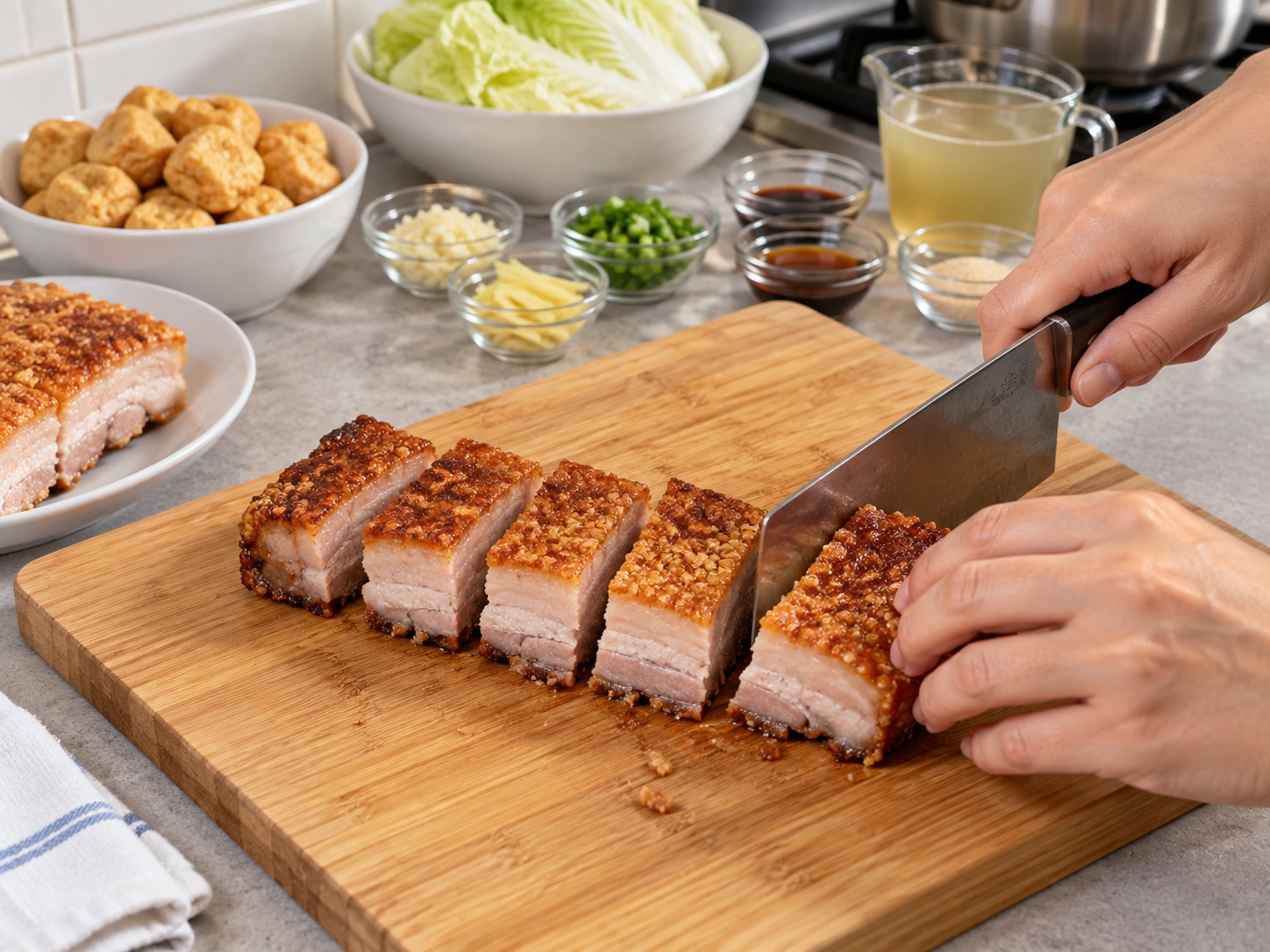Cantonese Braised Roast Pork na may Tofu Puffs — Hiwain ang roast pork