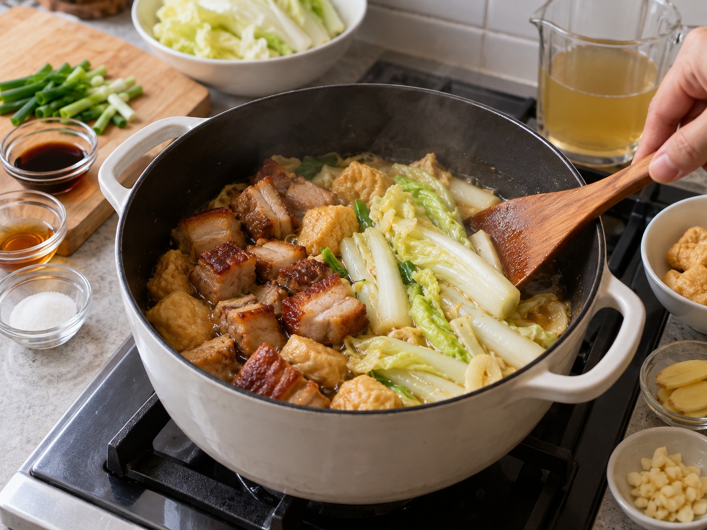 Cantonese Braised Roast Pork na may Tofu Puffs — Lutuin ang tangkay
