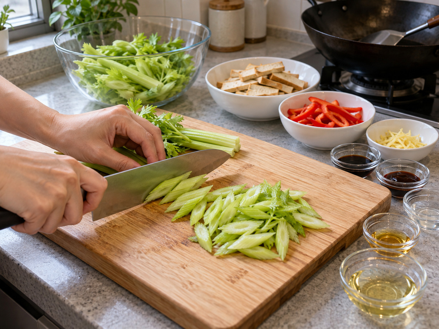 Stir-Fried Celery with Dried Tofu — Slice celery