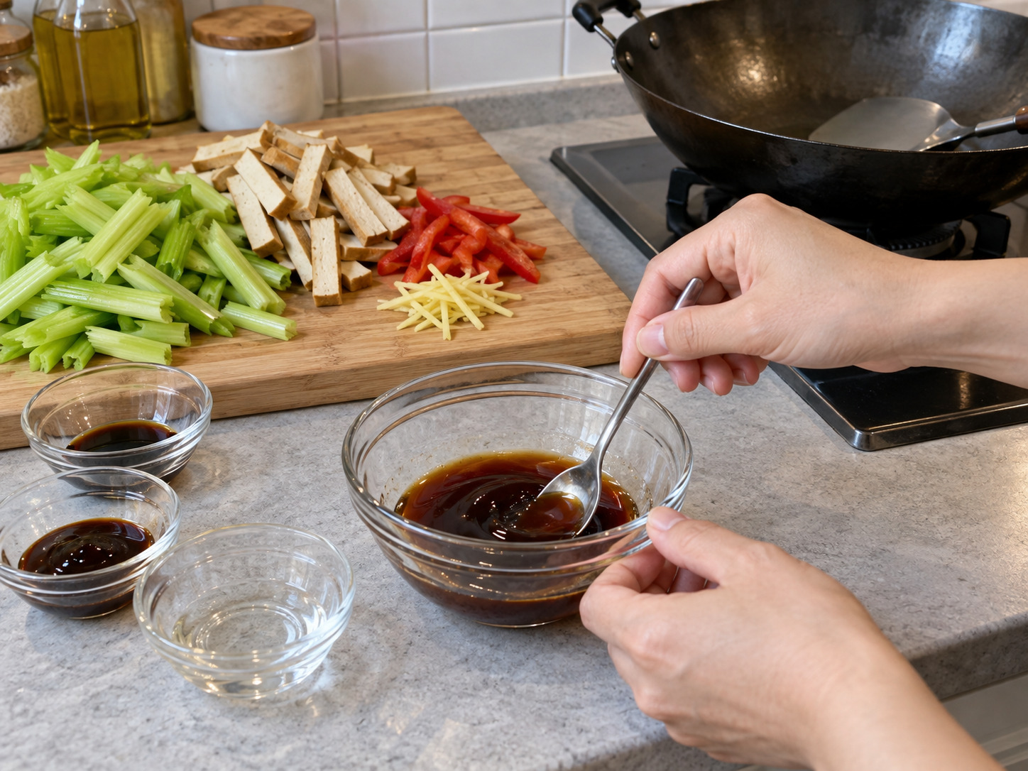 Stir-Fried Celery with Dried Tofu — Mix sauce