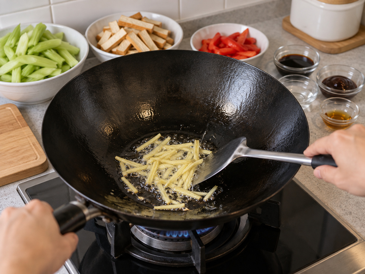 Stir-Fried Celery with Dried Tofu — Fry ginger