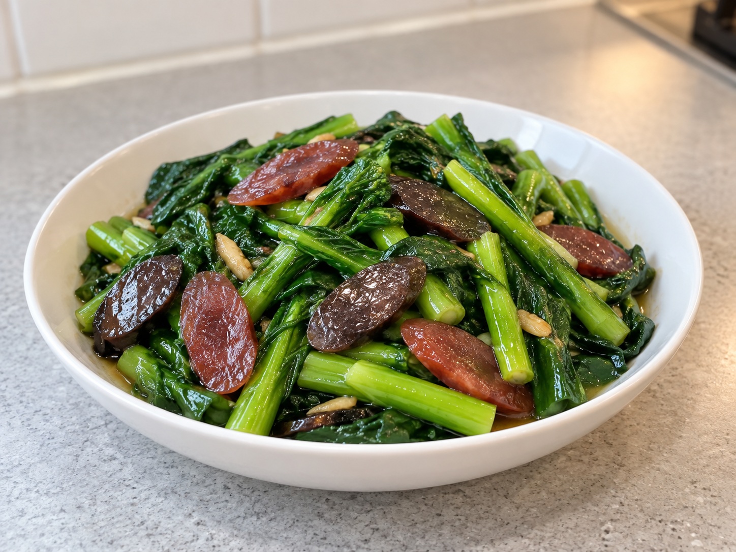 Cantonese Stir-Fried Chinese Broccoli with Cured Meats — finished dish