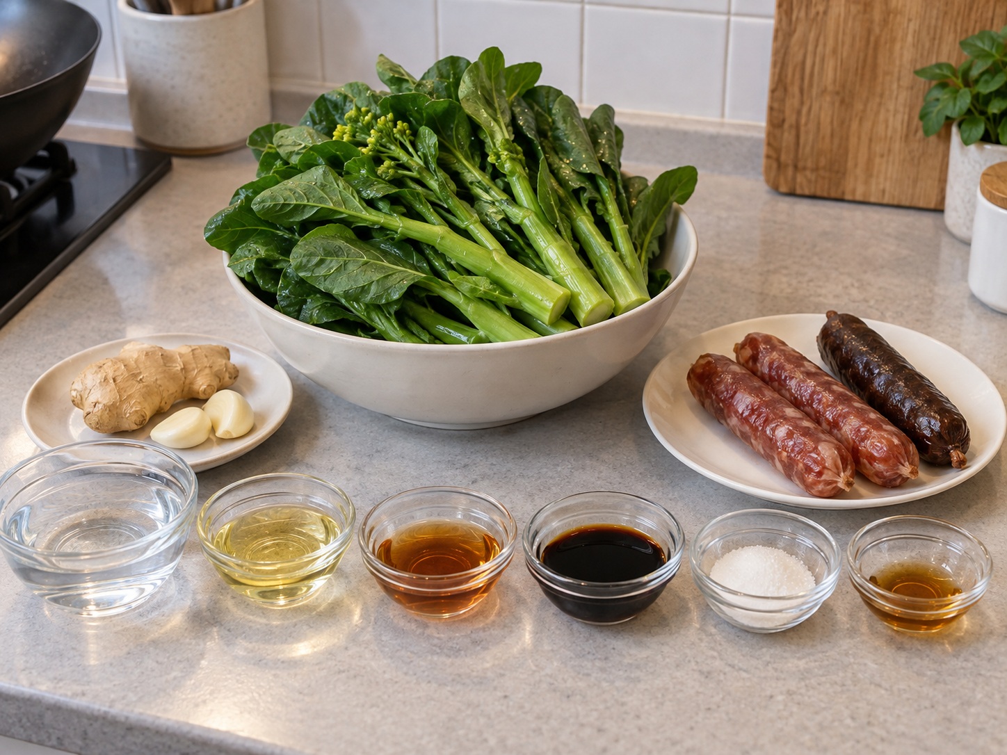 Cantonese Stir-Fried Chinese Broccoli with Cured Meats — ingredients