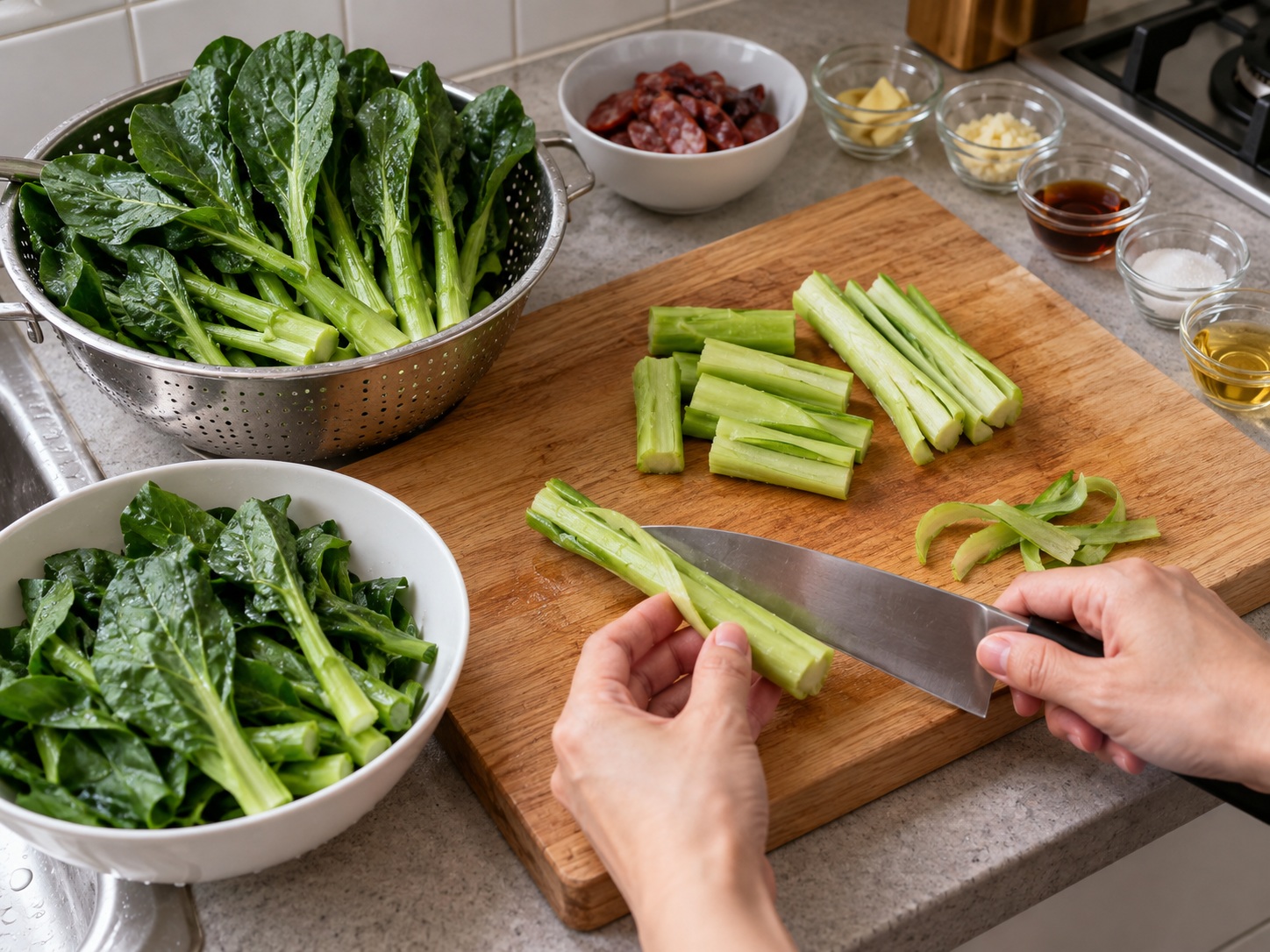 Cantonese Stir-Fried Chinese Broccoli with Cured Meats — Prepare broccoli