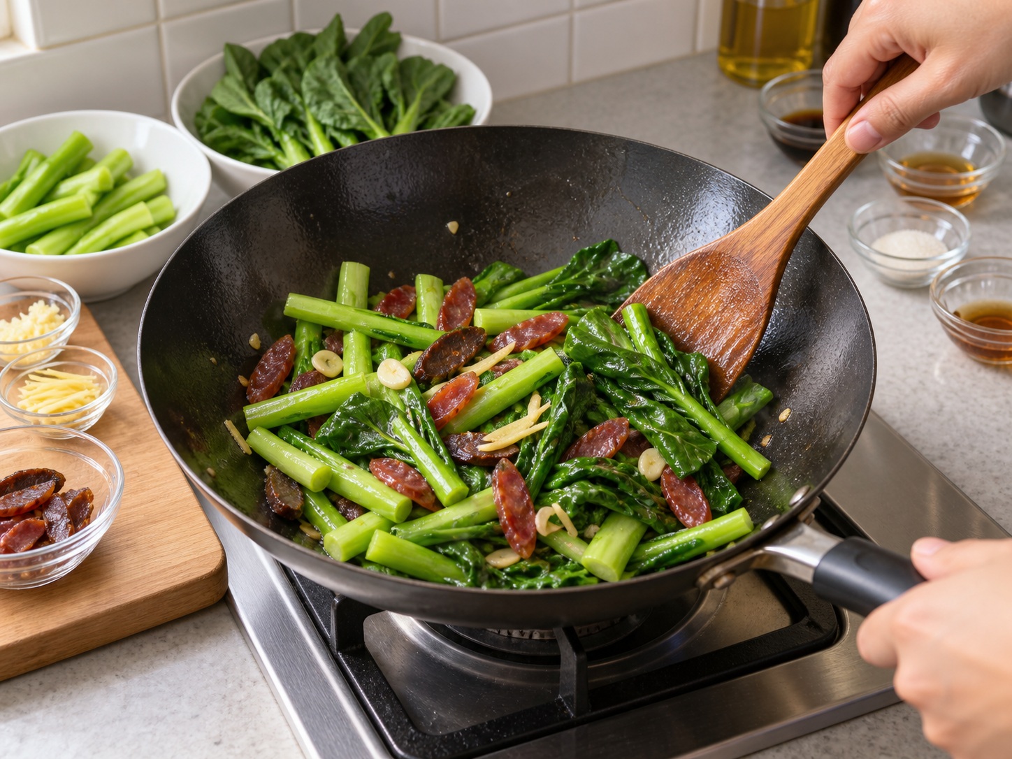 Cantonese Stir-Fried Chinese Broccoli with Cured Meats — Return broccoli