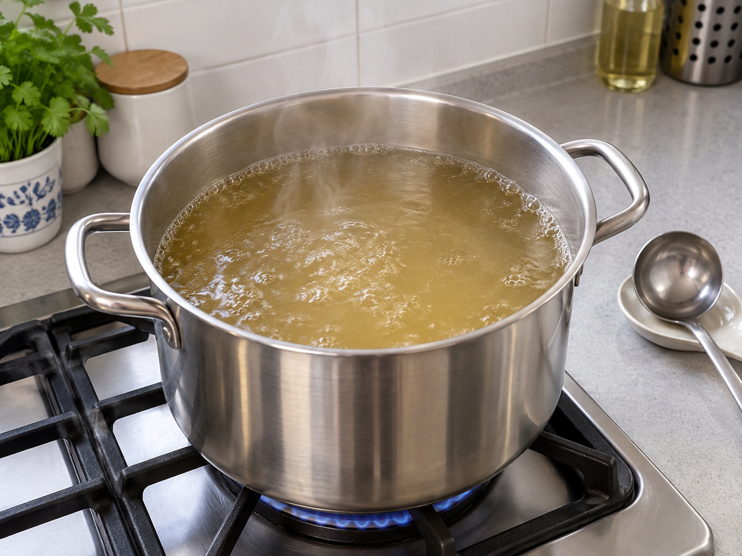 Cantonese Crab Meat and Fish Maw Thick Soup — Heat the stock