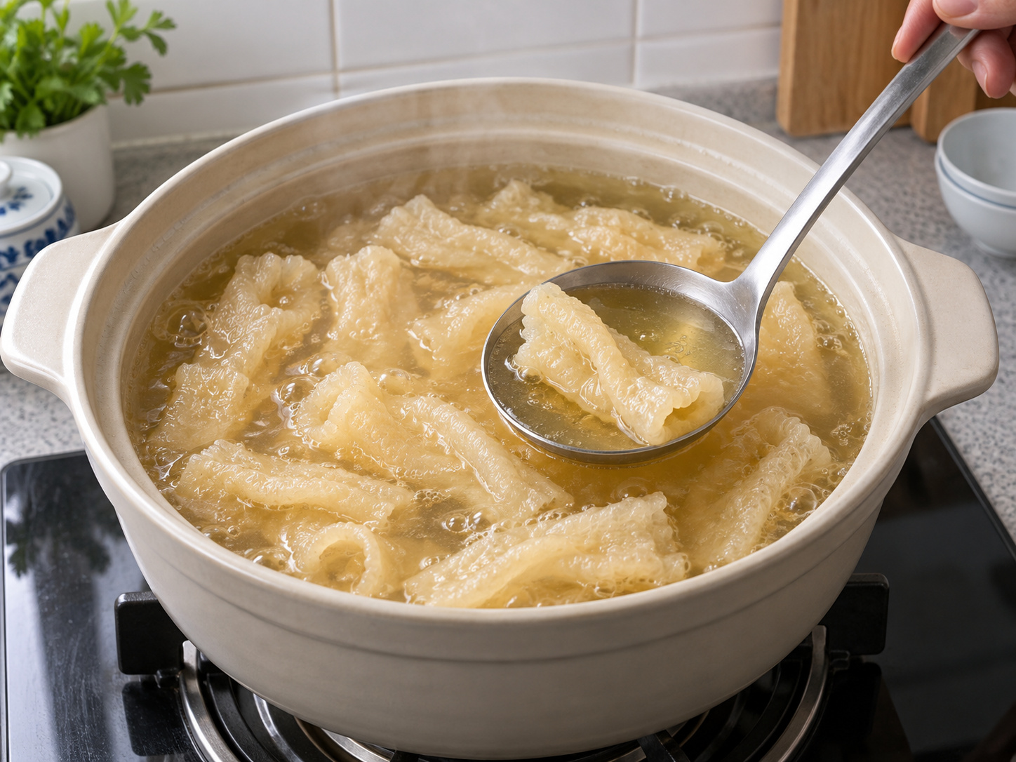 Cantonese Crab Meat and Fish Maw Thick Soup — Simmer fish maw