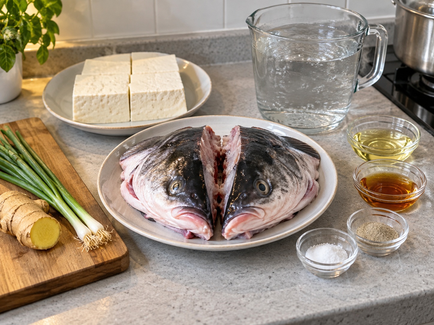 Cantonese Fish Head and Tofu Soup — ingredients