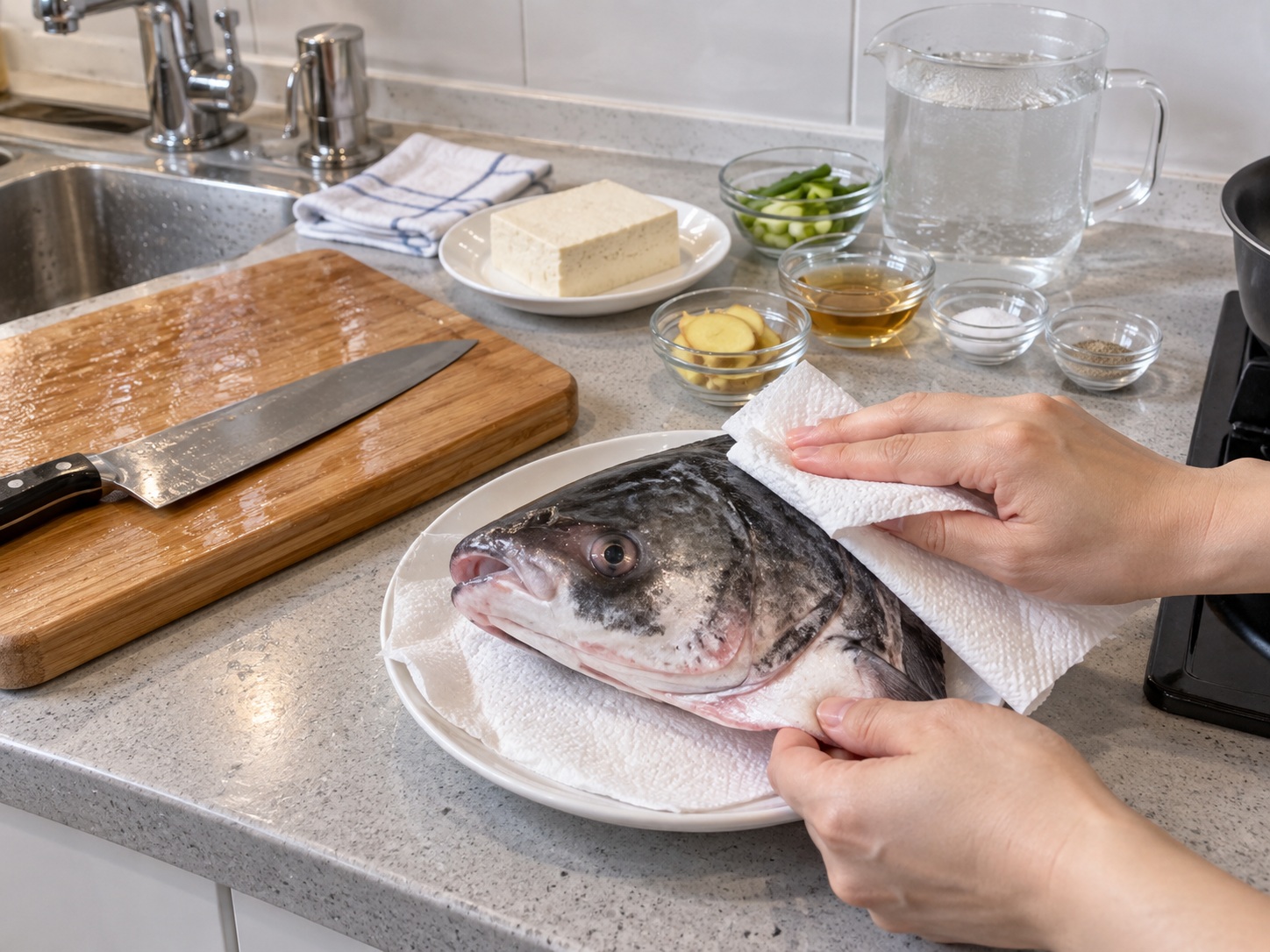 Cantonese Fish Head and Tofu Soup — Clean fish head
