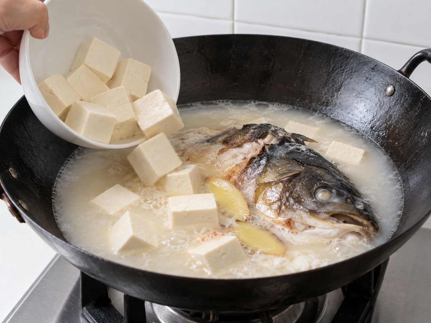 Cantonese Fish Head and Tofu Soup — Add tofu