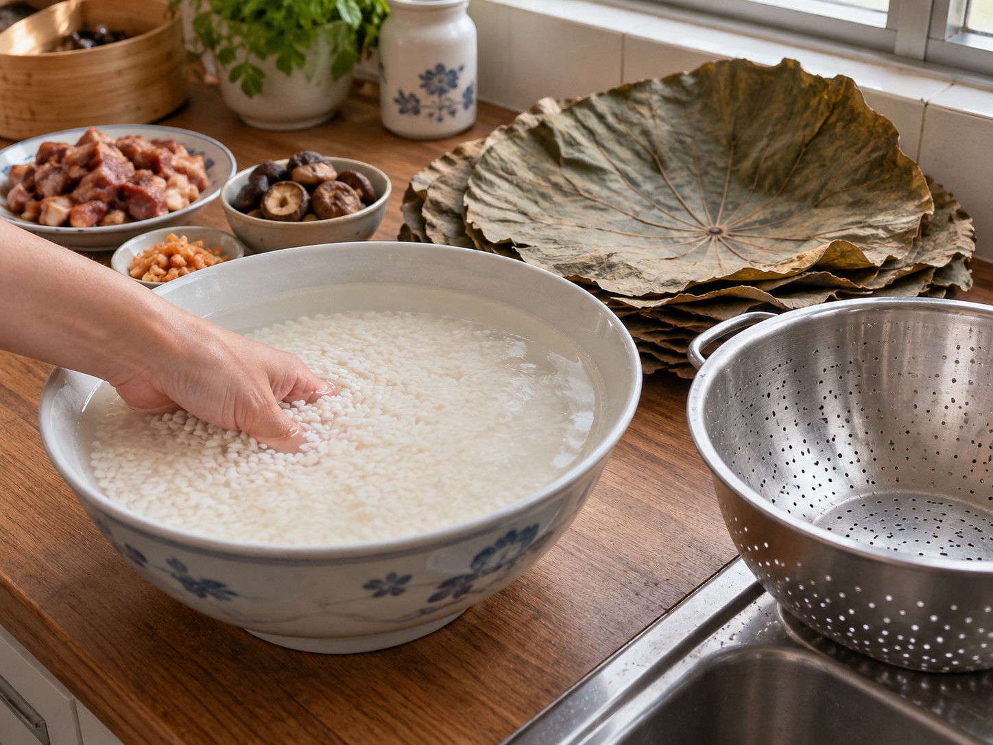 Cantonese Lotus Leaf Glutinous Rice Chicken — Ibabad ang rice