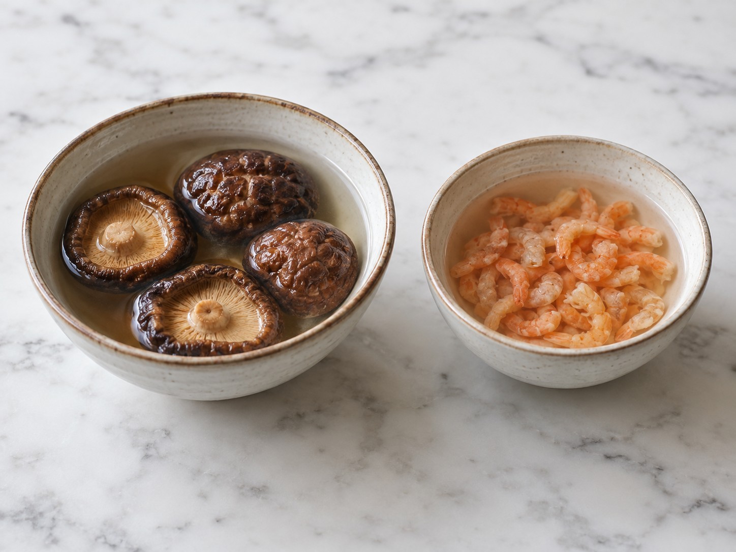 Cantonese Lotus Leaf Glutinous Rice Chicken — Ibabad ang mushrooms at shrimp