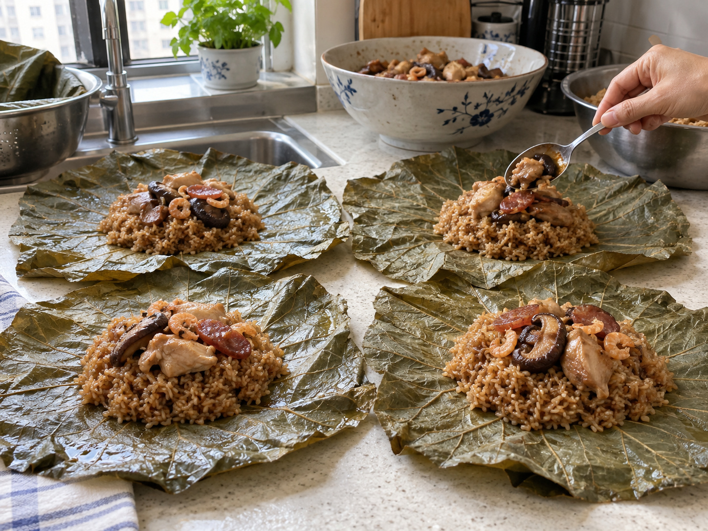 Cantonese Lotus Leaf Glutinous Rice Chicken — Hatiin ang palaman