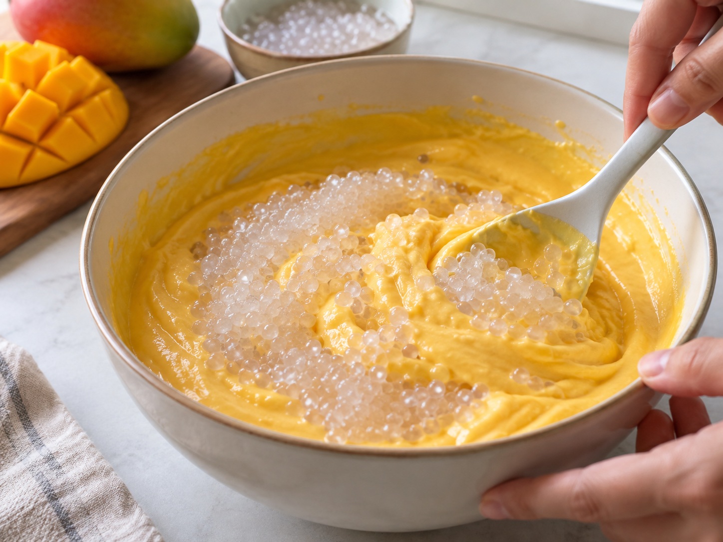 Hong Kong Mango Pomelo Sago — Fold in sago