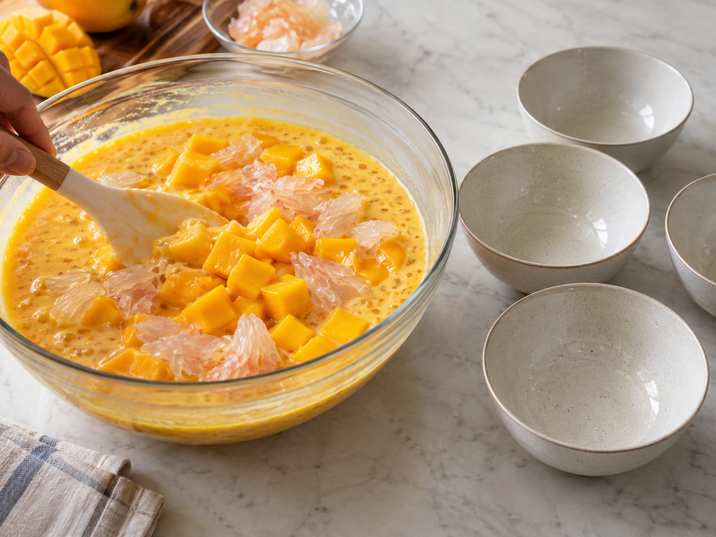 Hong Kong Mango Pomelo Sago — Add fruit and portion