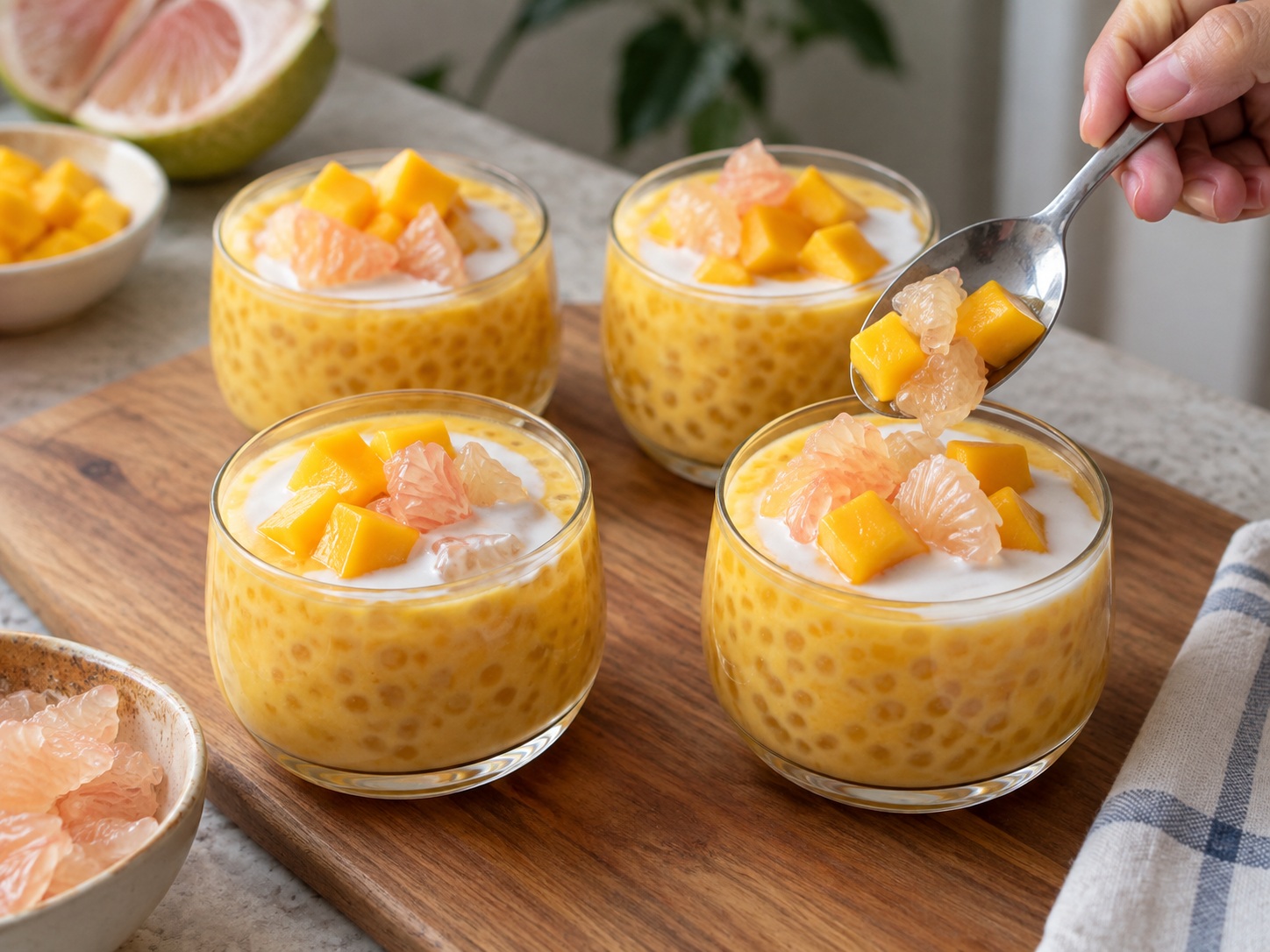 Hong Kong Mango Pomelo Sago — Finish and serve chilled