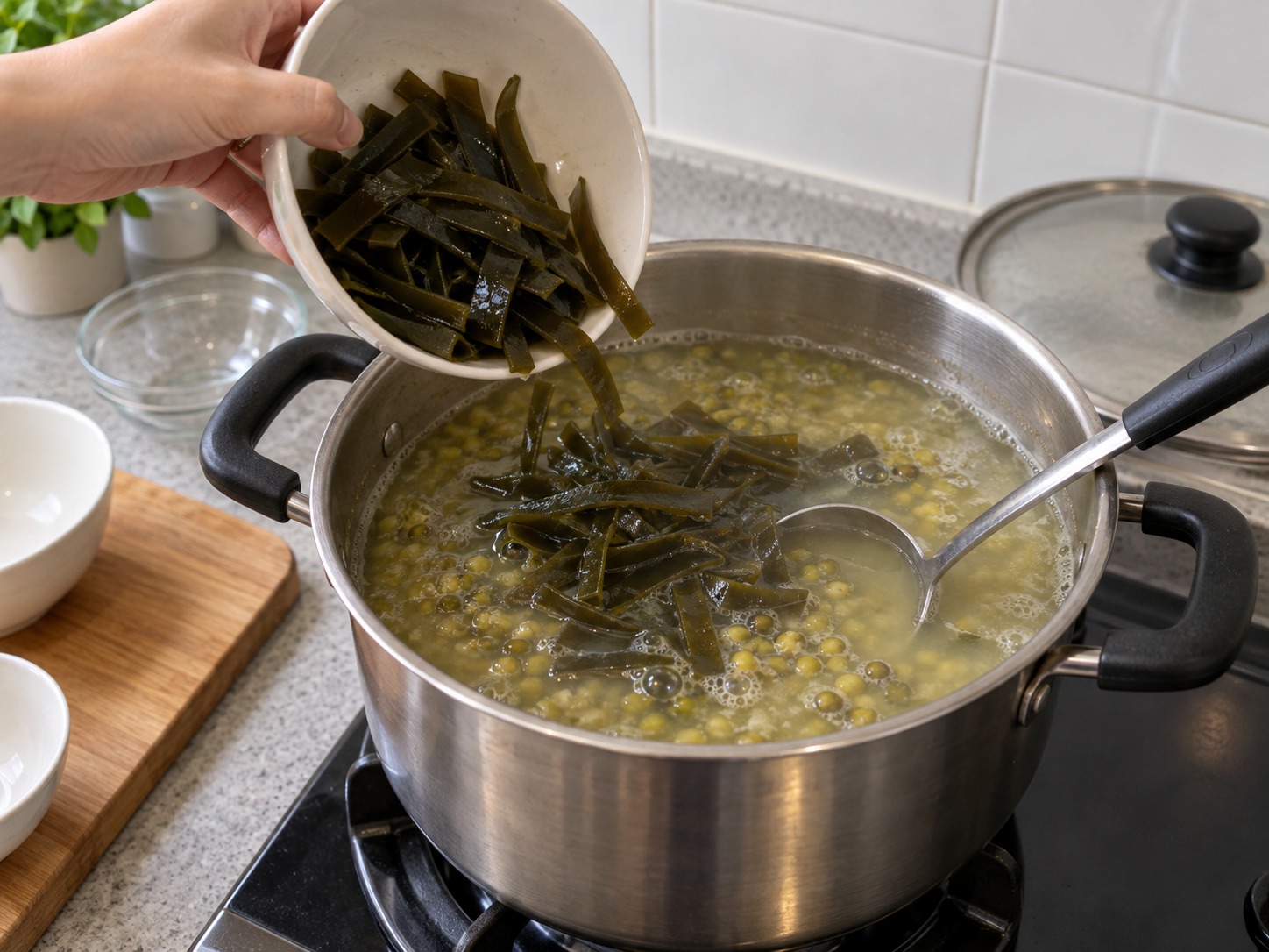 Mung Bean and Kelp Sweet Soup — Add kelp and simmer twenty to thirty minutes until beans split