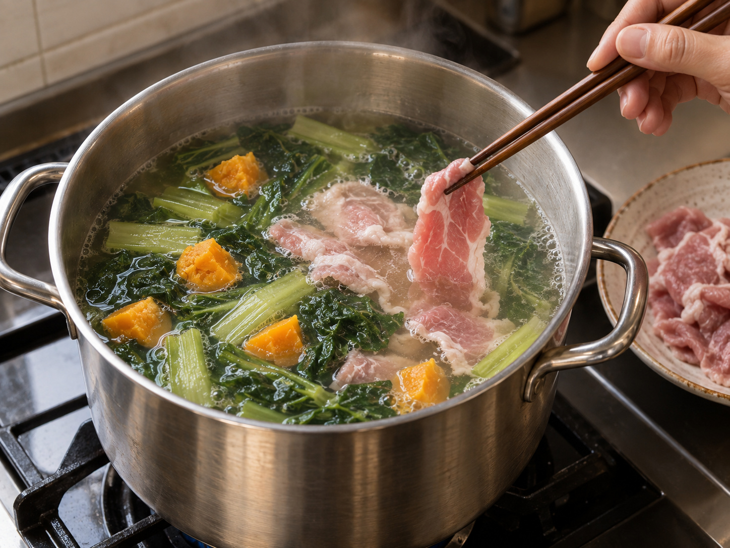 Cantonese na Sabaw ng Mustard Greens, Maalat na Itlog, at Hiniwang Baboy — Ilagay ang baboy