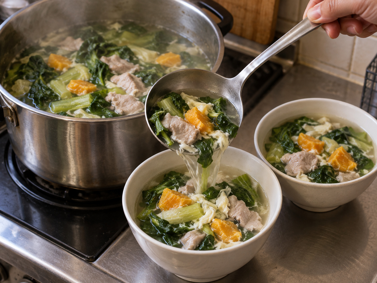 Cantonese na Sabaw ng Mustard Greens, Maalat na Itlog, at Hiniwang Baboy — Ihain
