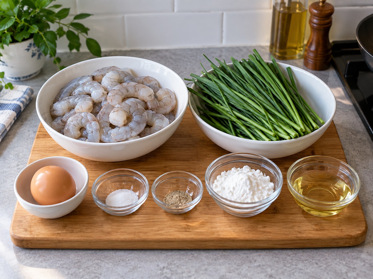 Cantonese Pan-Fried Chive Shrimp Cakes — ingredients