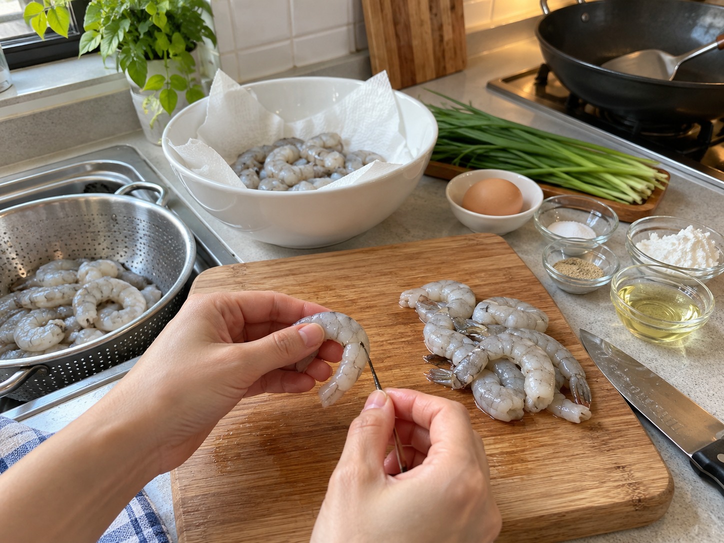 Cantonese Pan-Fried Chive Shrimp Cakes — Devein, rinse and thoroughly dry the shrimp