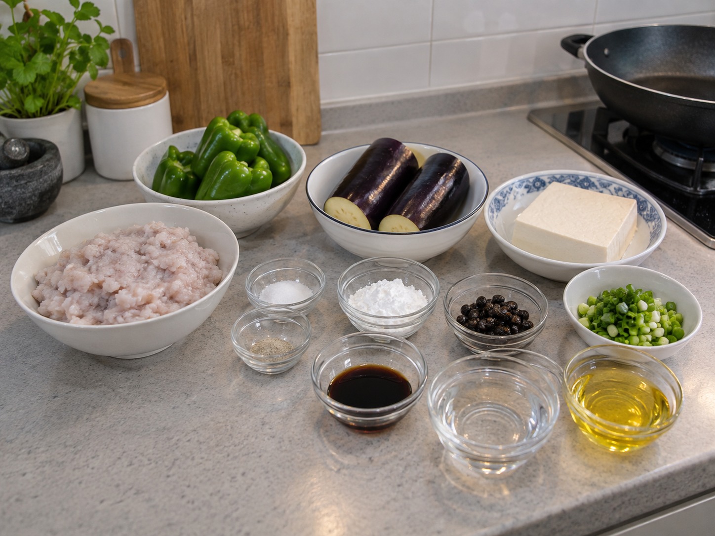 Cantonese Pan-Fried Stuffed Three Treasures — ingredients