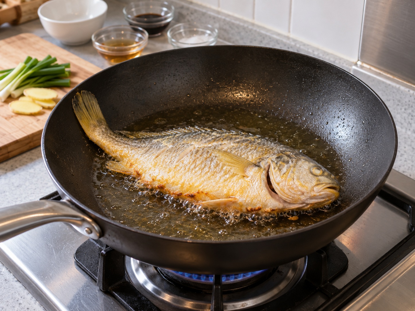 Cantonese Pan-Fried Yellow Croaker — Iprito ang unang side