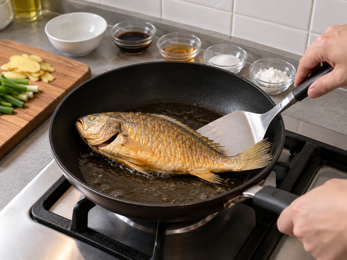 Cantonese Pan-Fried Yellow Croaker — Iprito ang pangalawang side