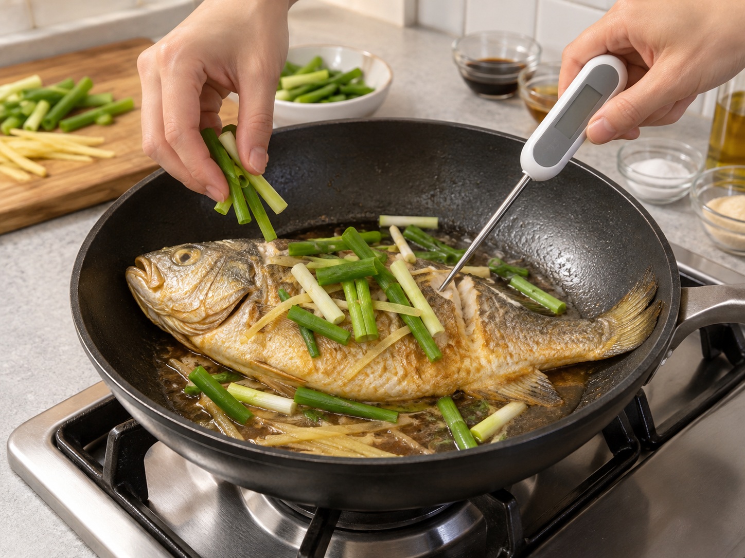 Cantonese Pan-Fried Yellow Croaker — Suriin at idagdag ang sibuyas
