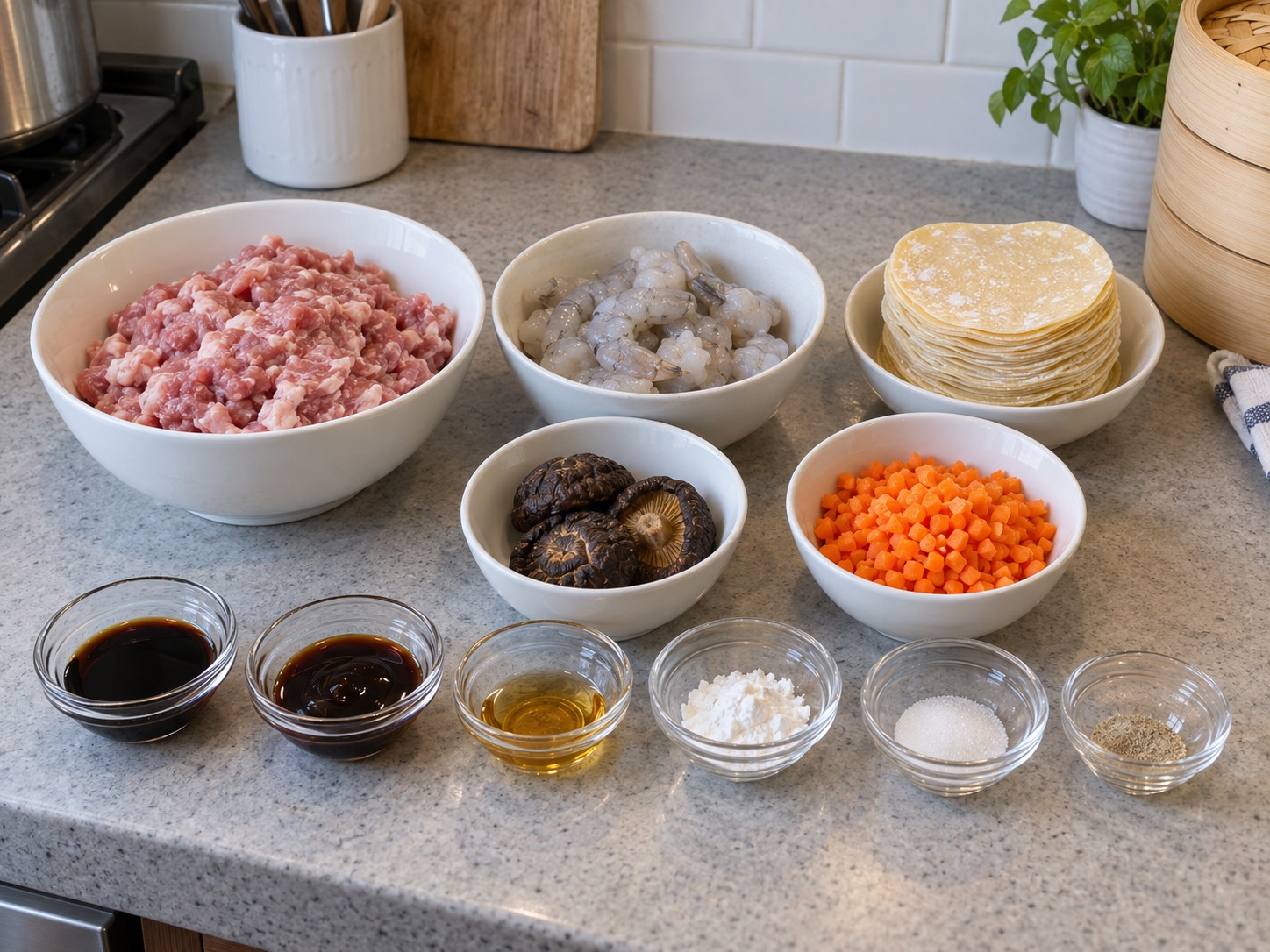 Cantonese Pork at Shrimp Siu Mai — mga sangkap