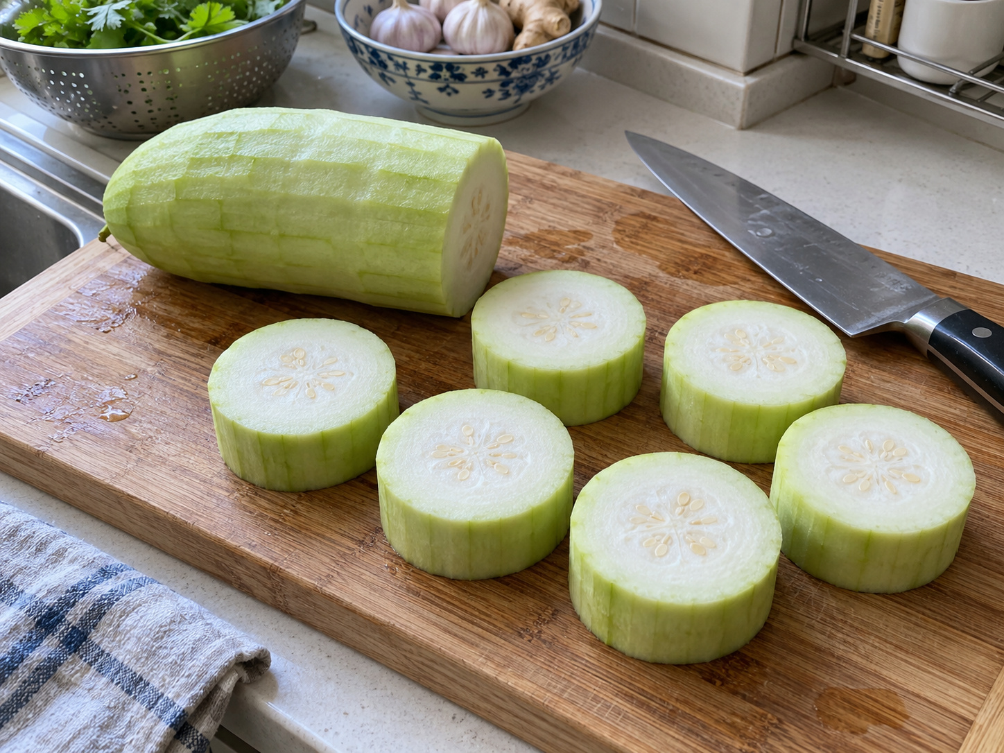 Cantonese Hairy Gourd Rings na Pinalamanan ng Baboy — Ihanda ang gourd