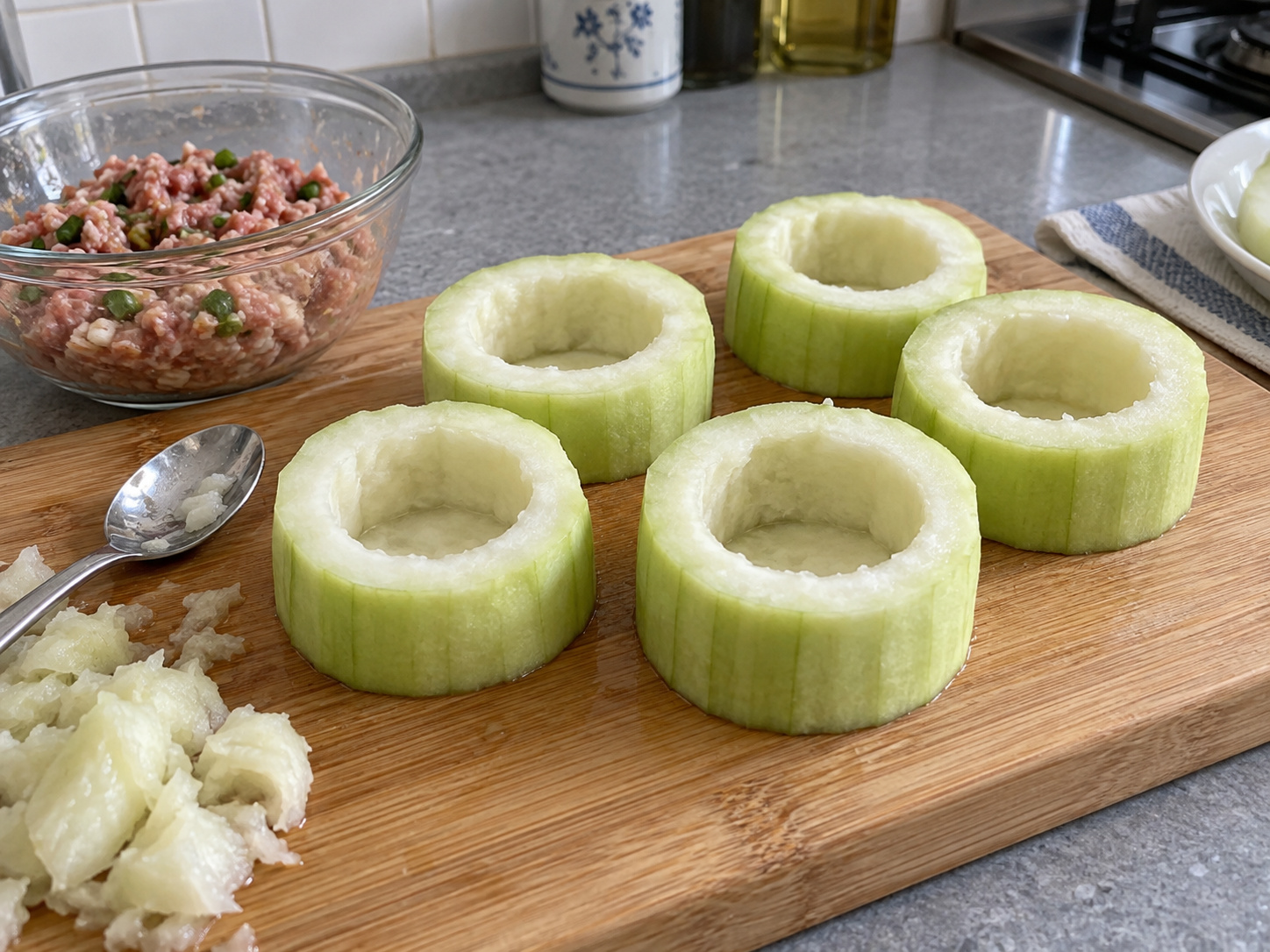 Cantonese Hairy Gourd Rings na Pinalamanan ng Baboy — Hukayin ang rings