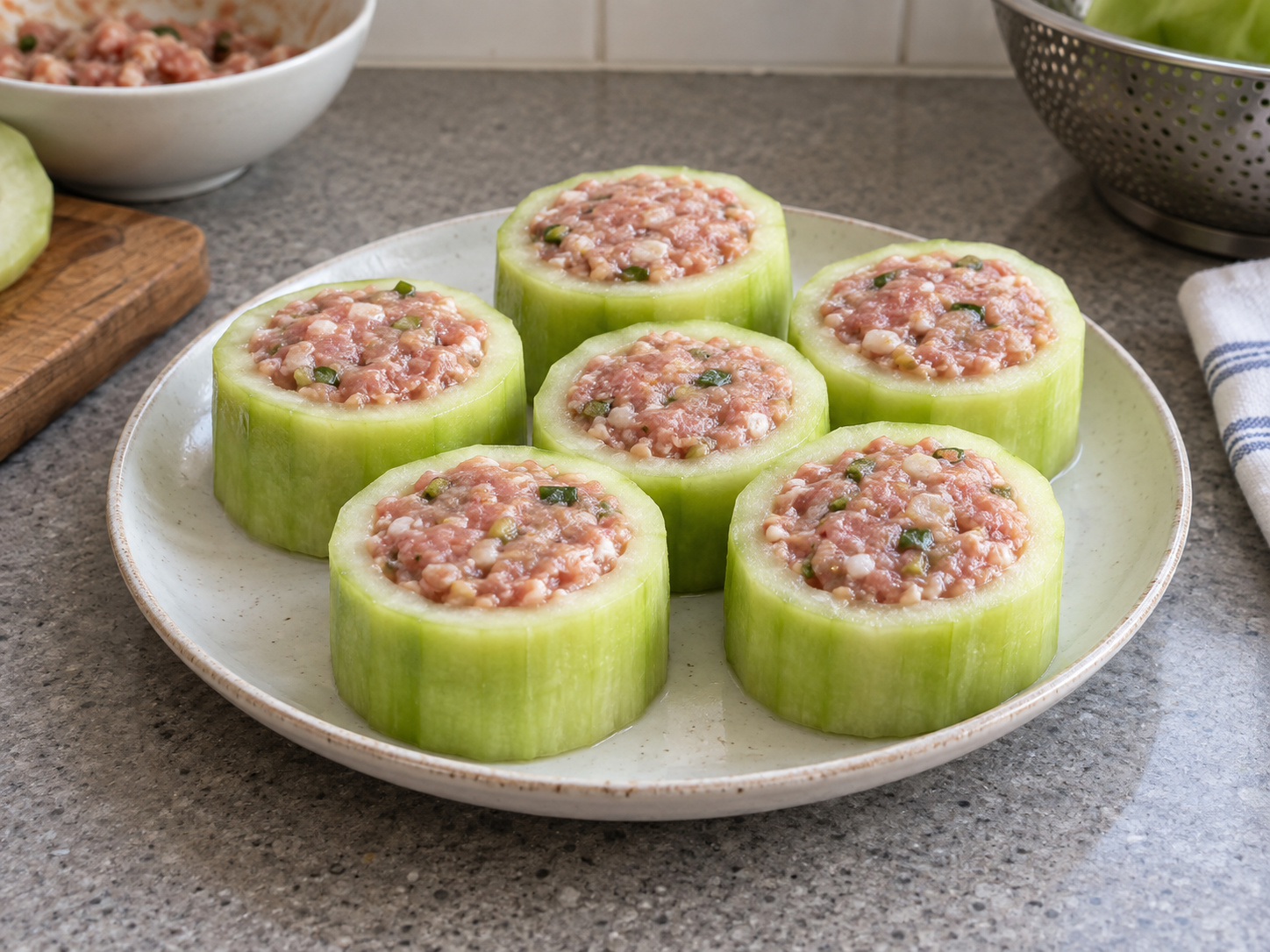 Cantonese Hairy Gourd Rings na Pinalamanan ng Baboy — Lagyan ng baboy