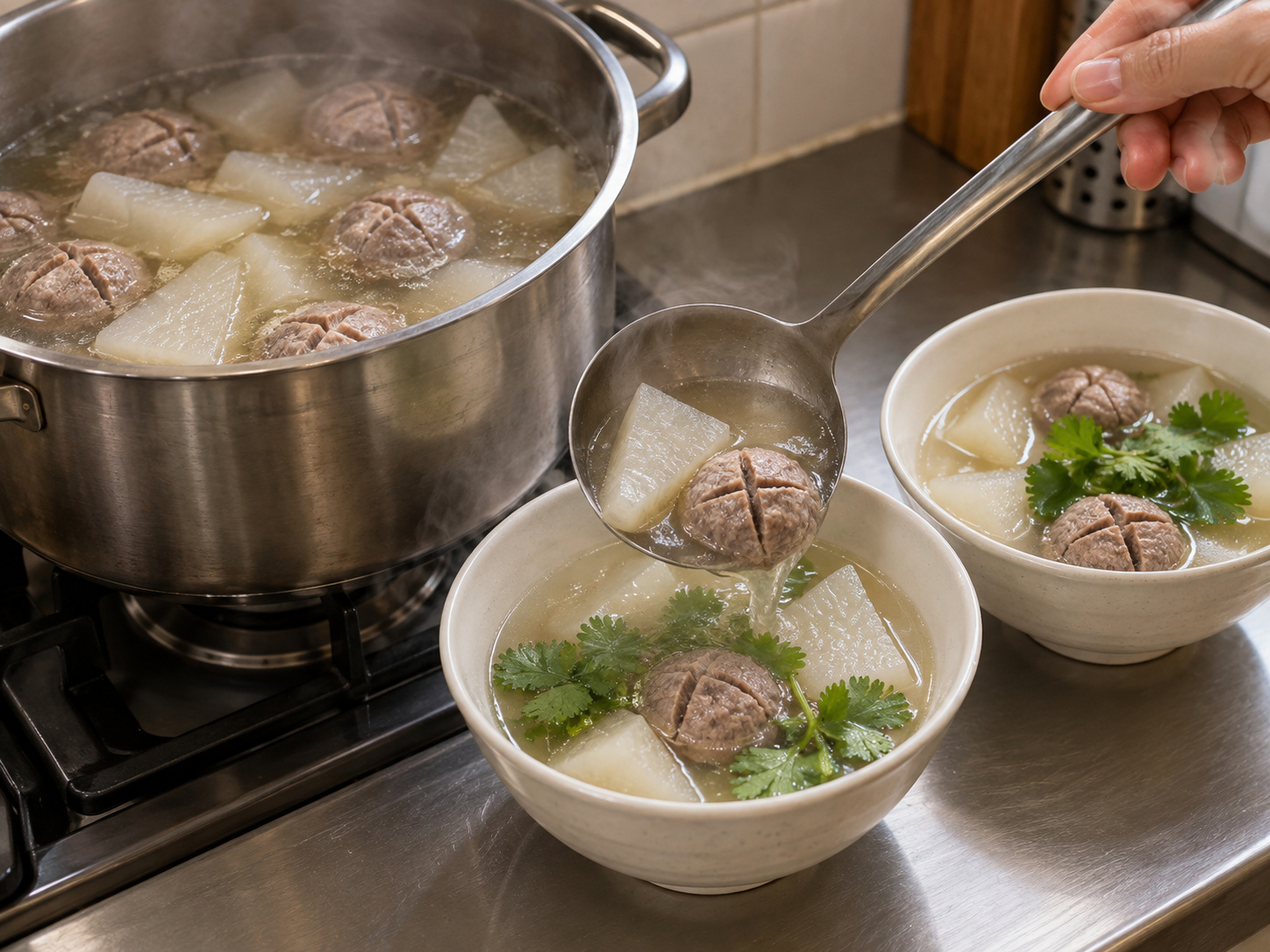 Cantonese na Sabaw ng Labanos at Beef Ball — Ihain