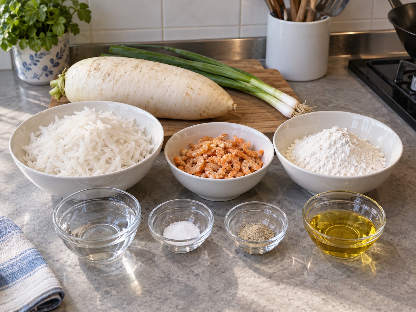 Radish and Dried Shrimp Pancakes — ingredients