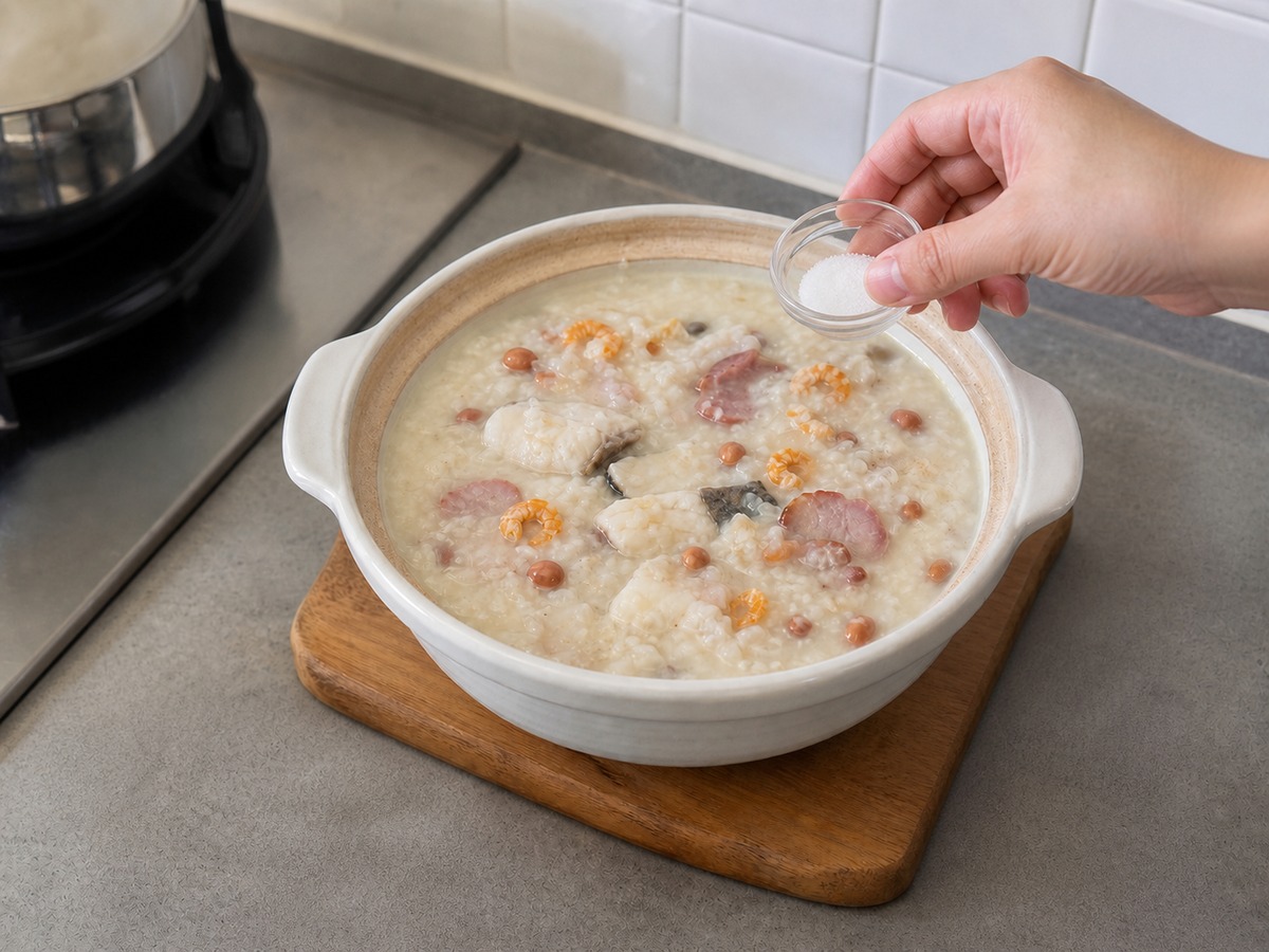 Cantonese Sampan Congee — step 11: Adjust the seasoning