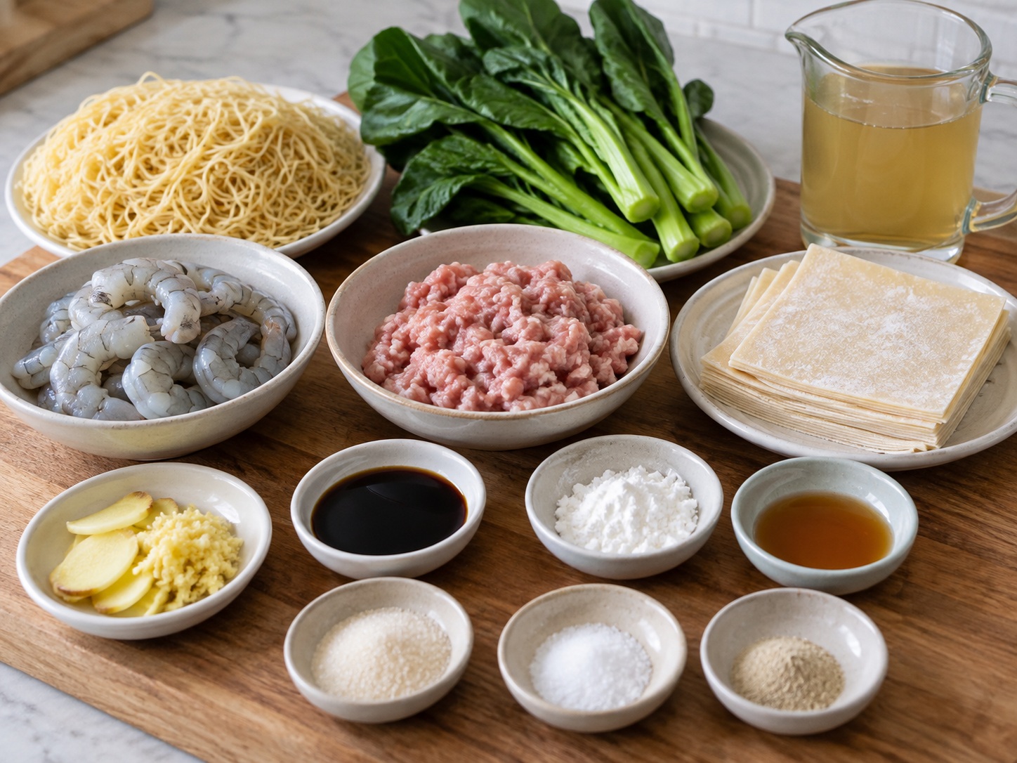 Cantonese Mami na may Wonton na Hipon — mga sangkap