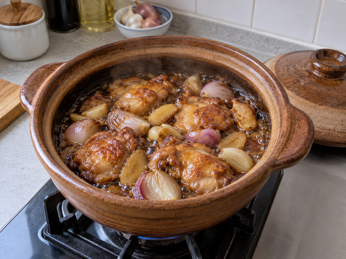 Ayam Claypot Mendesis ala Kanton — Tutup dan masak