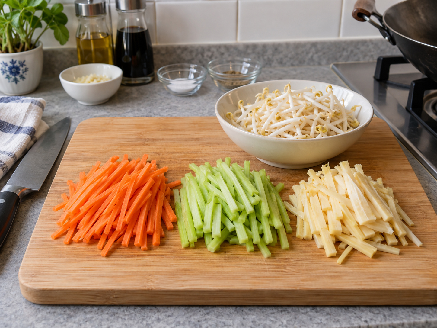 Cantonese Steamed Bean Curd Sheet Vegetable Rolls — Cut the vegetables