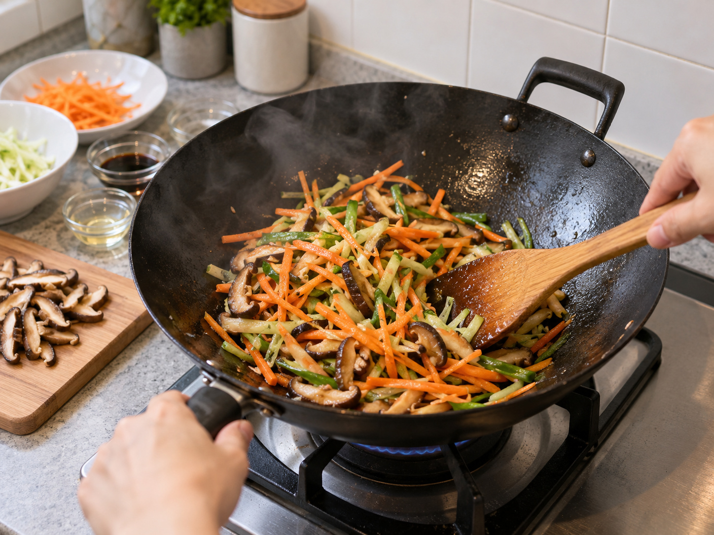 Cantonese Steamed Bean Curd Sheet Vegetable Rolls — Stir-fry the filling