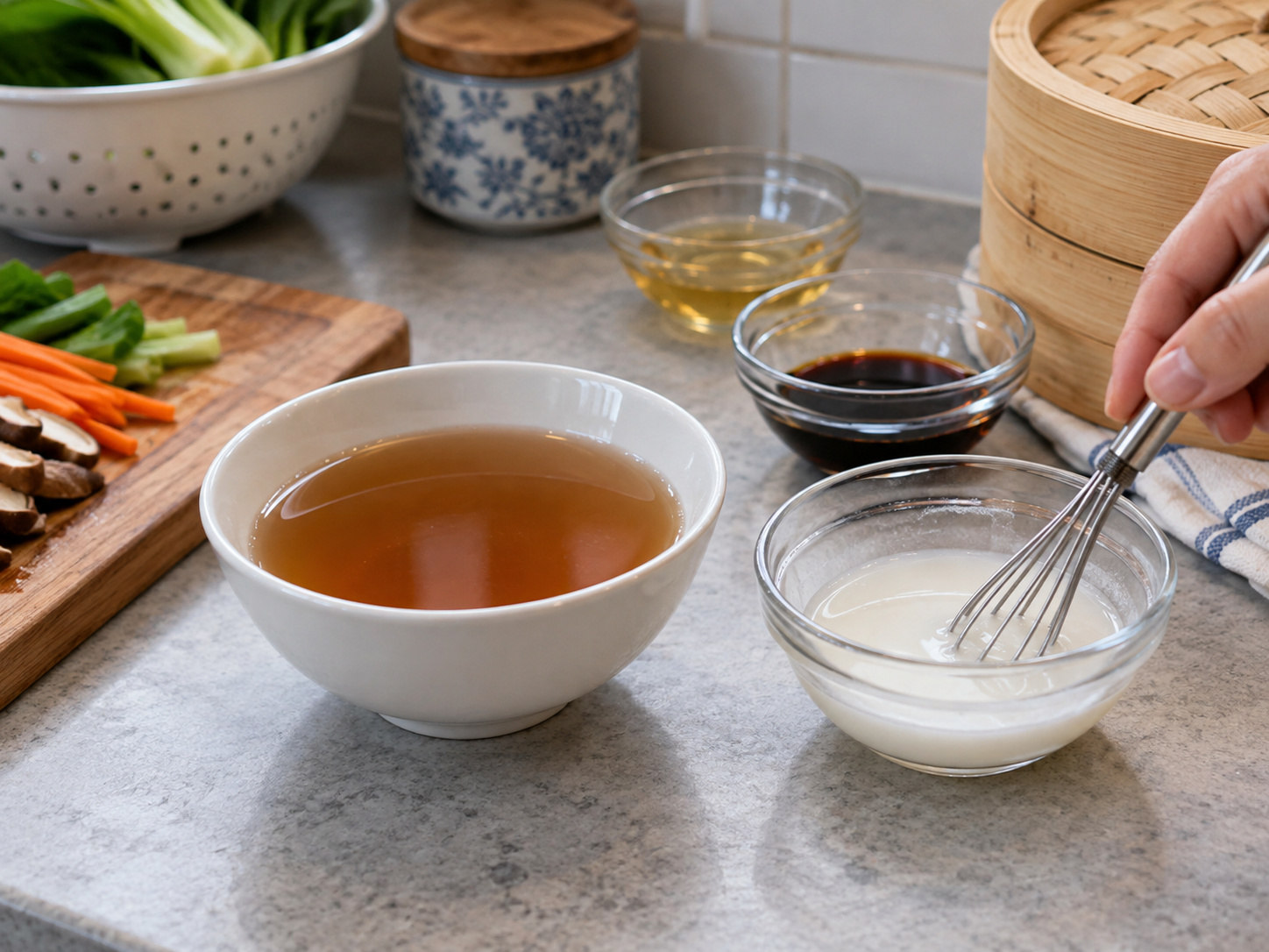 Cantonese Steamed Bean Curd Sheet Vegetable Rolls — Mix the broth