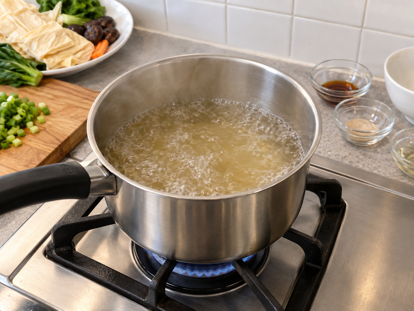 Cantonese Steamed Bean Curd Sheet Vegetable Rolls — Boil the remaining broth