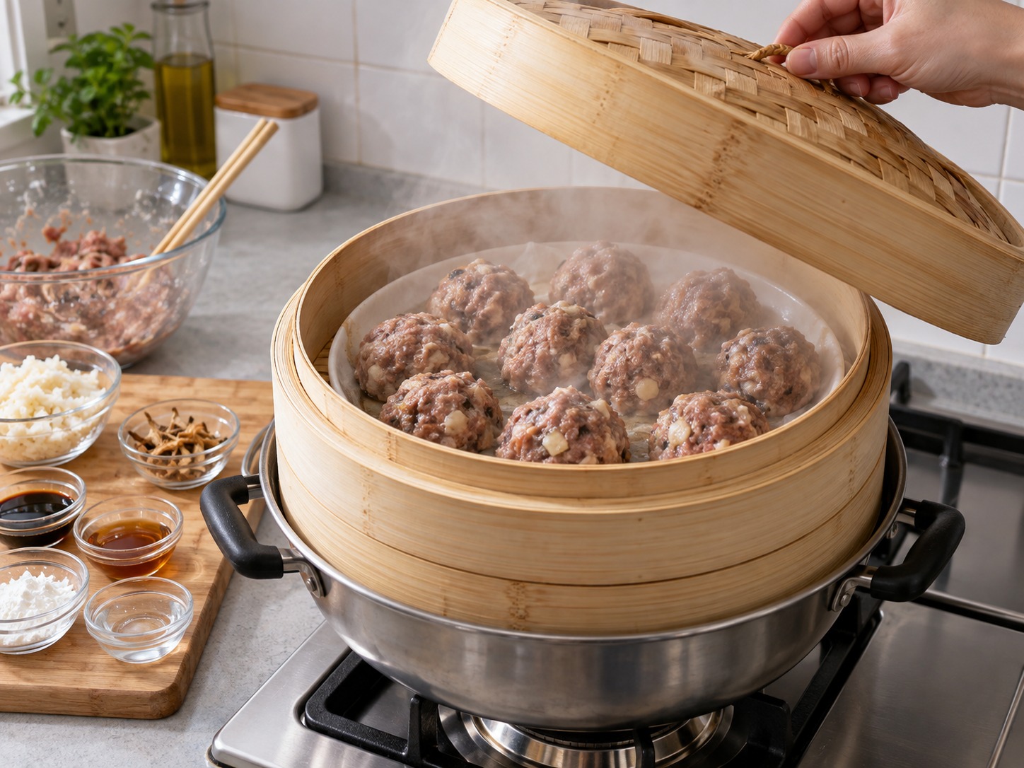 陳皮蒸牛肉球 — 大火加蓋蒸十二分鐘，中途不要揭蓋