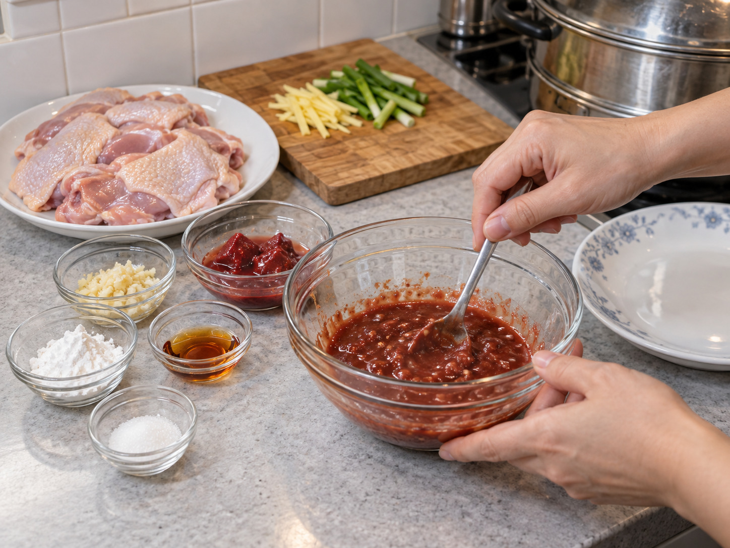 Steamed Chicken na may Pulang Fermented Bean Curd — Haluin ang marinade