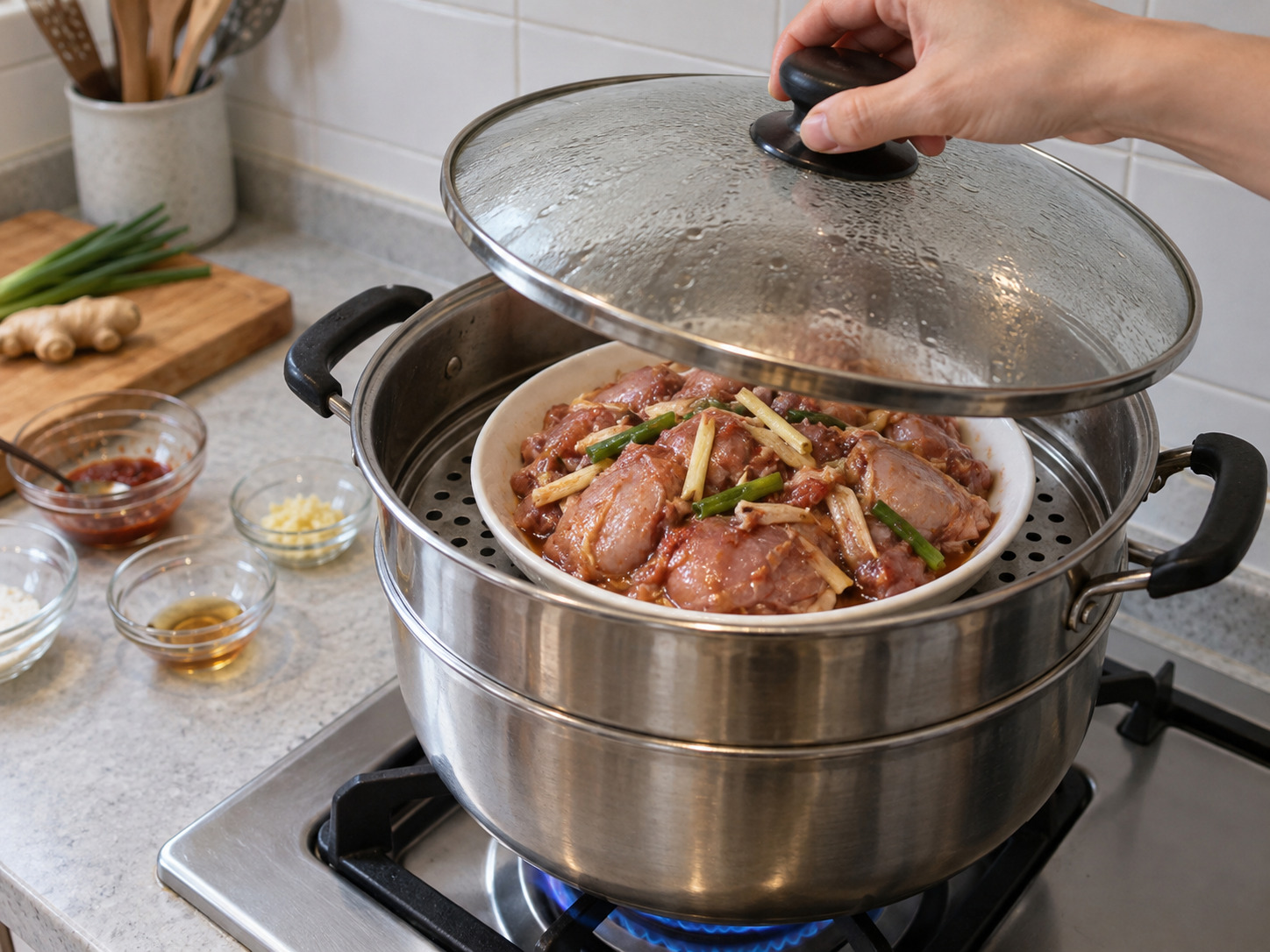 Steamed Chicken na may Pulang Fermented Bean Curd — I-steam ang manok