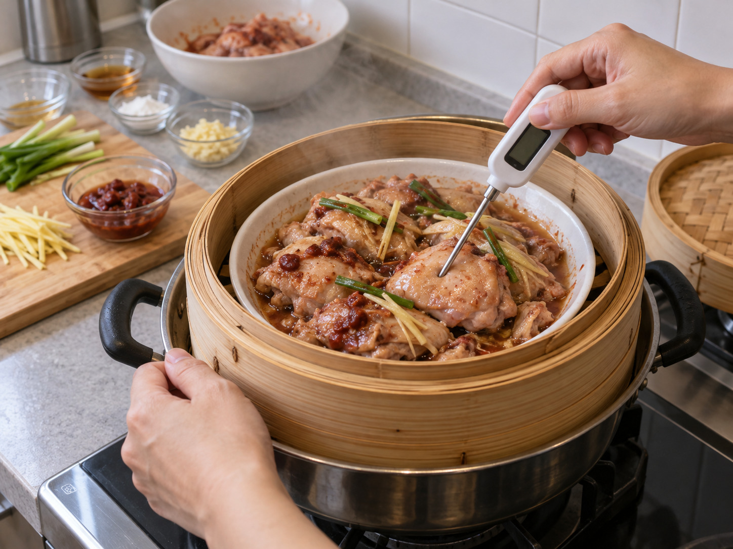 Steamed Chicken na may Pulang Fermented Bean Curd — Suriin ang gitna
